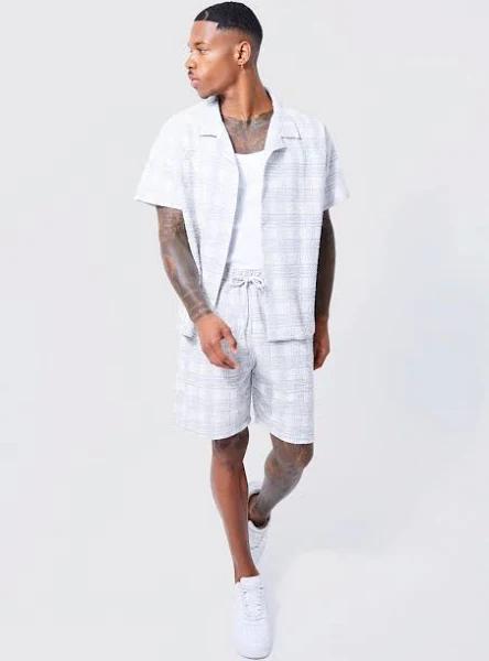 Mens Lilac Boucle Shirt & Short Set