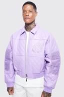Mens Lilac Boxy Fit PU Quilted Collared Bomber