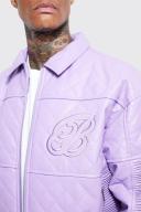 Mens Lilac Boxy Fit PU Quilted Collared Bomber