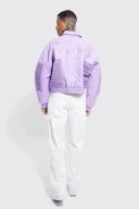 Mens Lilac Boxy Fit PU Quilted Collared Bomber