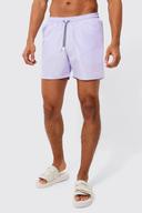 Mens Lilac Mid Length Plain Drawcord Detail Swim Shorts