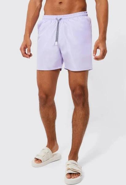 Mens Lilac Mid Length Plain Drawcord Detail Swim Shorts