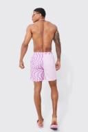 Mens Lilac Mid Length Spliced Checkerboard Swim Shorts