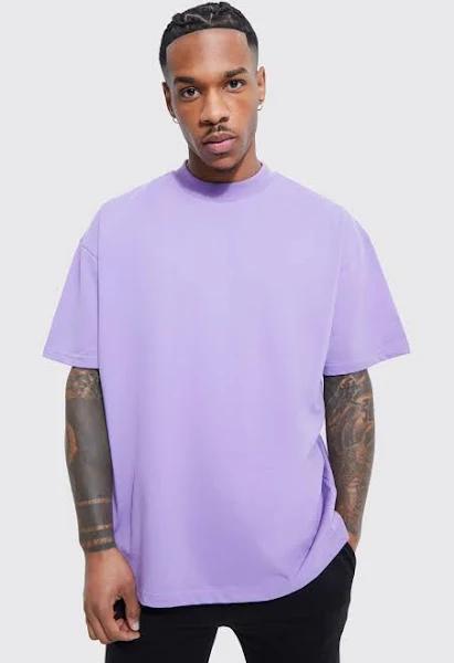 Mens Lilac Oversized Extended Neck Heavy T-Shirt