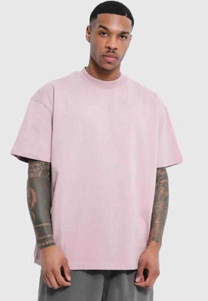 Mens Lilac Oversized Heavyweight Extended Neck T-Shirt