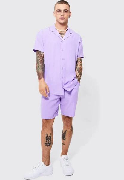 Mens Lilac Oversized Linen Shirt and Short Set