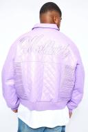 Mens Lilac Plus Boxy Fit PU Quilted Collared Bomber