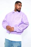 Mens Lilac Plus Boxy Fit PU Quilted Collared Bomber