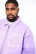 Mens Lilac Plus Boxy Fit PU Quilted Collared Bomber