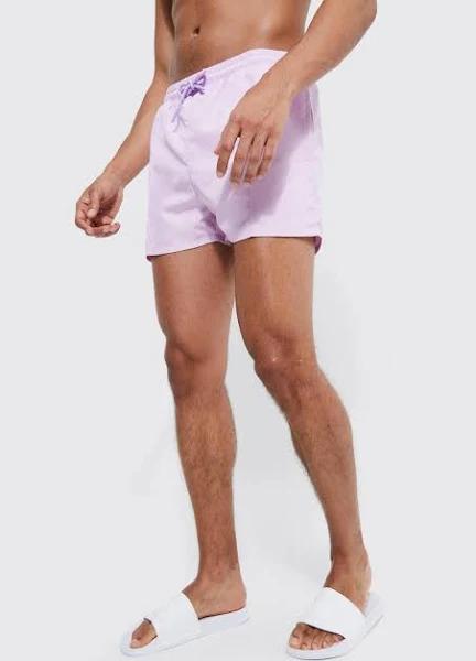 Mens Lilac Short Length Pintuck Swim Shorts