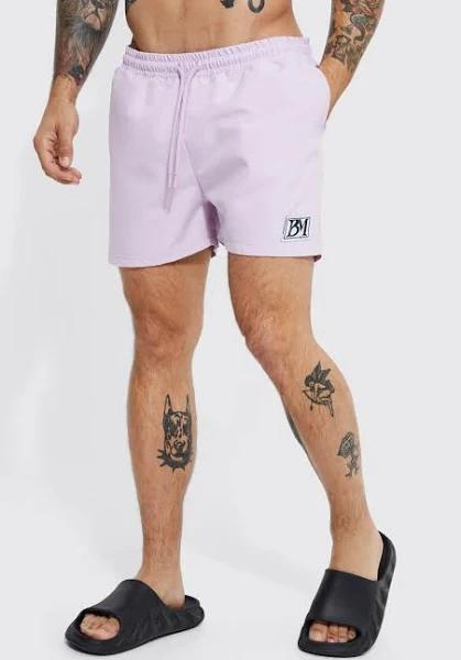 Mens Lilac Short Length Woven Tab Swim Shorts