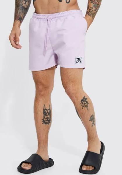 Mens Lilac Short Length Woven Tab Swim Shorts
