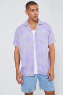 Mens Lilac Short Sleeve Oversized Viscose Face Shirt