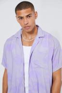 Mens Lilac Short Sleeve Oversized Viscose Face Shirt