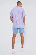 Mens Lilac Short Sleeve Oversized Viscose Face Shirt