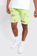 Mens Lime Fixed Waist Relaxed Rip and Repair Cargo Short
