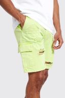 Mens Lime Fixed Waist Relaxed Rip and Repair Cargo Short
