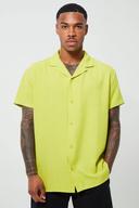 Mens Lime Short Sleeve Oversized Linen Revere Shirt