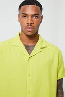 Mens Lime Short Sleeve Oversized Linen Revere Shirt