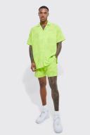 Mens Lime Short Sleeve Oversized Viscose Face Shirt and Short