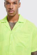 Mens Lime Short Sleeve Oversized Viscose Face Shirt and Short