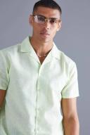 Mens Lime Short Sleeve Regular Linen Look Shirt