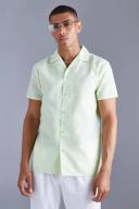 Mens Lime Short Sleeve Regular Linen Look Shirt