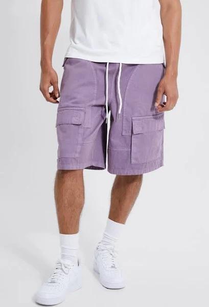 Mens Mauve Fixed Waist Relaxed Cargo Contrast Short