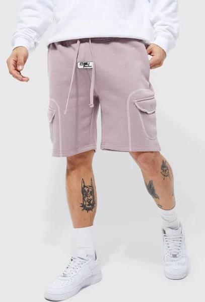 Mens Mauve Loose Slanted Cargo Jersey Short
