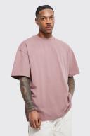 Mens Mauve Oversized Extended Neck Heavy T-Shirt