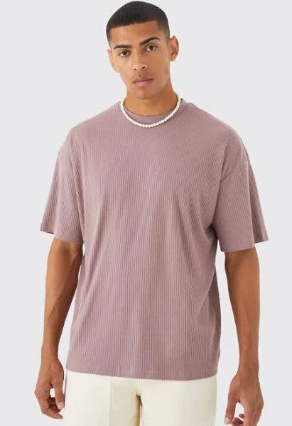 Mens Mauve Oversized Ribbed T-Shirt