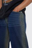 Mens Mid Blue Baggy Fit Washed Panel Jeans