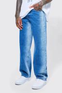 Mens Mid Blue Baggy Rigid Bleached Jean