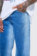 Mens Mid Blue Baggy Rigid Bleached Jean