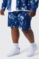 Mens Mid Blue Plus Relaxed Fit Elastic Waist Denim Short