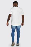 Mens Mid Blue Plus Size Skinny Jeans with Paint Splatter