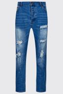 Mens Mid Blue Plus Size Skinny Jeans with Paint Splatter