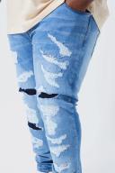 Mens Mid Blue Plus Skinny Stretch All Over Ripped Jeans