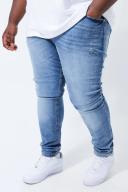 Mens Mid Blue Plus Skinny Zip Detail Ripped Stacked Jeans