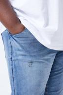 Mens Mid Blue Plus Skinny Zip Detail Ripped Stacked Jeans