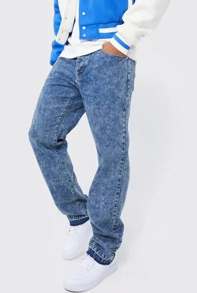 Mens Mid Blue Relaxed Fit Acid Wash Jeans