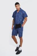 Mens Mid Blue Relaxed Fit Elastic Waist Denim Short