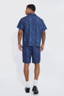 Mens Mid Blue Relaxed Fit Elastic Waist Denim Short
