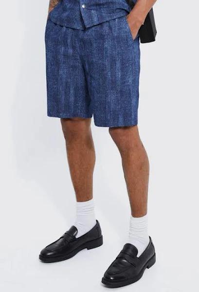 Mens Mid Blue Relaxed Fit Elastic Waist Denim Short