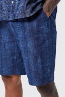 Mens Mid Blue Relaxed Fit Elastic Waist Denim Short