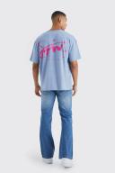 Mens Mid Blue Relaxed Rigid Flare Jean