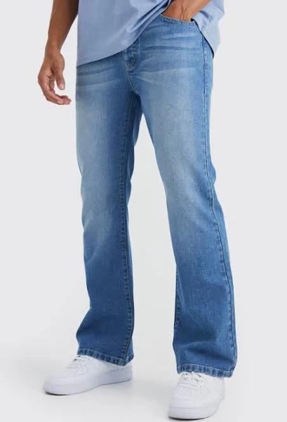 Mens Mid Blue Relaxed Rigid Flare Jean