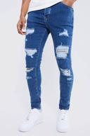 Mens Mid Blue Skinny Stretch All Over Rip Jean
