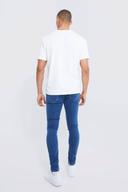 Mens Mid Blue Skinny Stretch All Over Rip Jean
