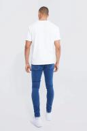 Mens Mid Blue Skinny Stretch All Over Rip Jean